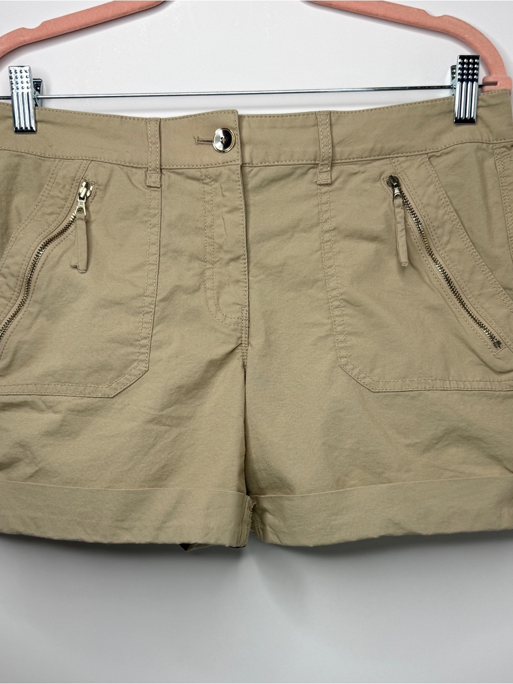 White House Black Market Tan Zip-Pocket Shorts